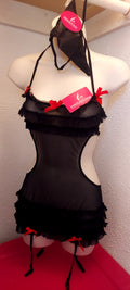 Sheer Black Babydoll With Garters & Red Bows
